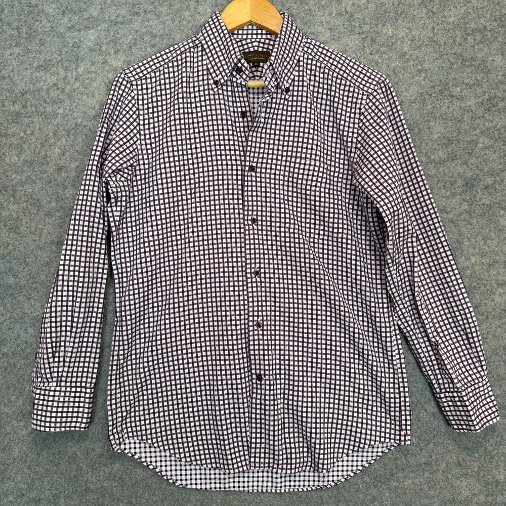 Luciano Barbera Button Down Shirt Mens 46‎ Gingham Red White Designer Il Faro